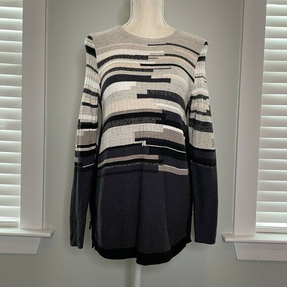 Nic+Zoe Colorblock 1/4 Side Zip Sweater Long Sleeve Small Black Gray Pink - Picture 1 of 8